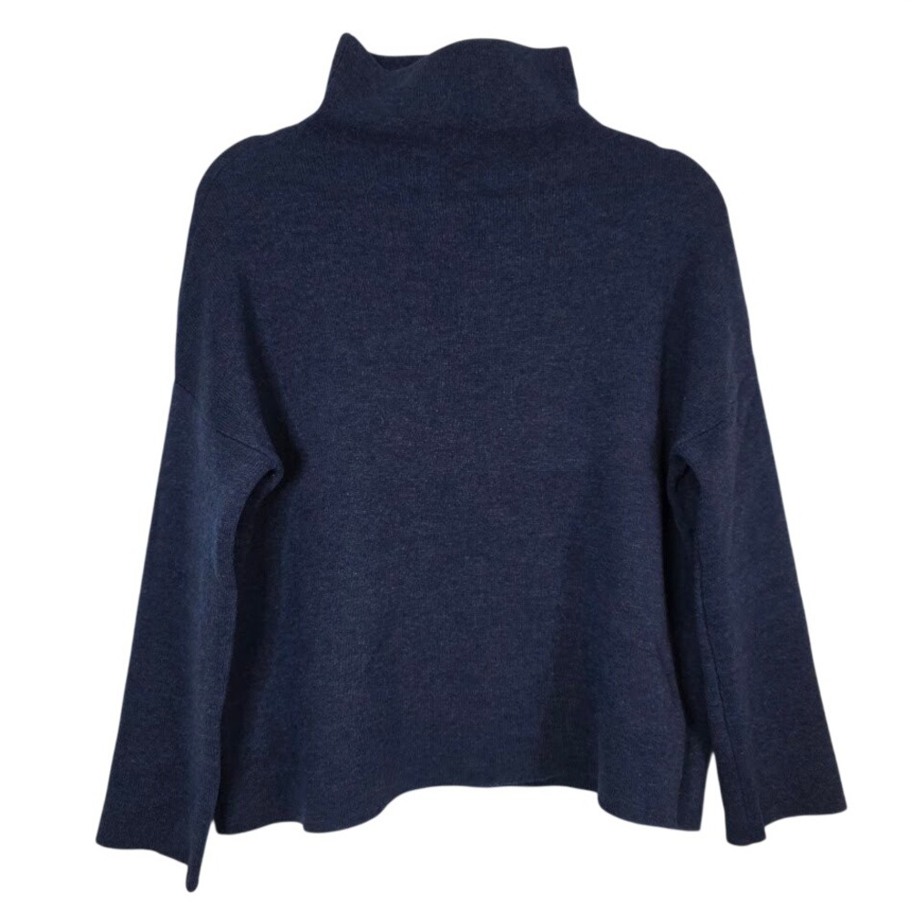 Vince Womens XS Sweater Navy Blue Wool Cashmere Mock Neck Boxy Relaxed Fit